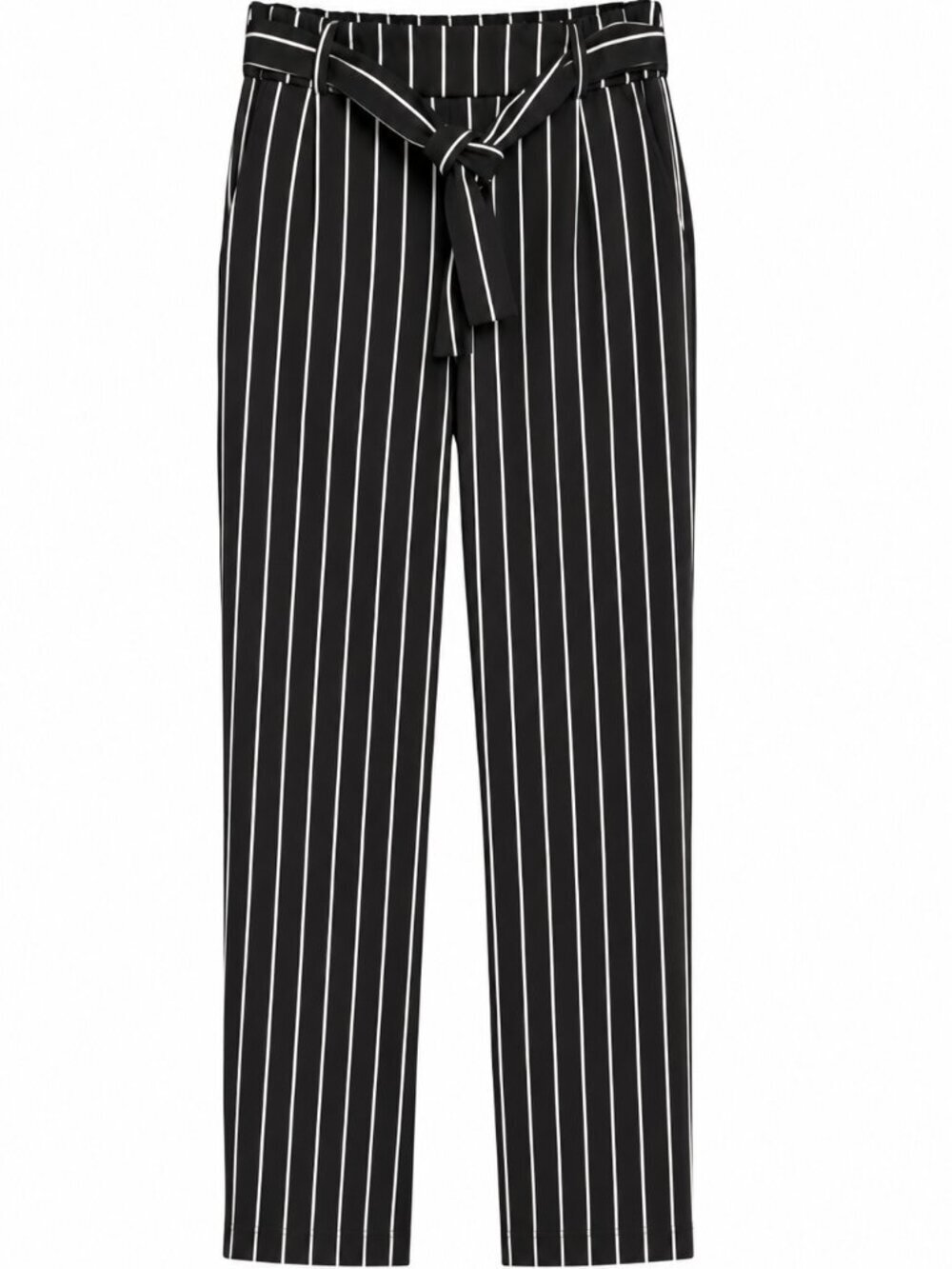 Violets & Roses Ava Tie Waist Black Pinstripe Cropped Straight Pants Size 12 NWT